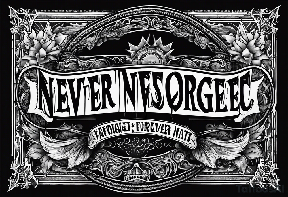 A text that says "never forget never forgive" in satanic font tattoo idea A text that says "never forget never forgive" in satanic font tattoo idea