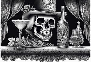 Mexico day of dead  man standing
 skeleton drink horizontal tattoo idea