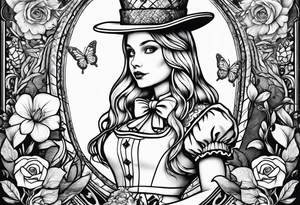 Alice in wonderland, Alice solo facing the viewer, simple tattoo idea