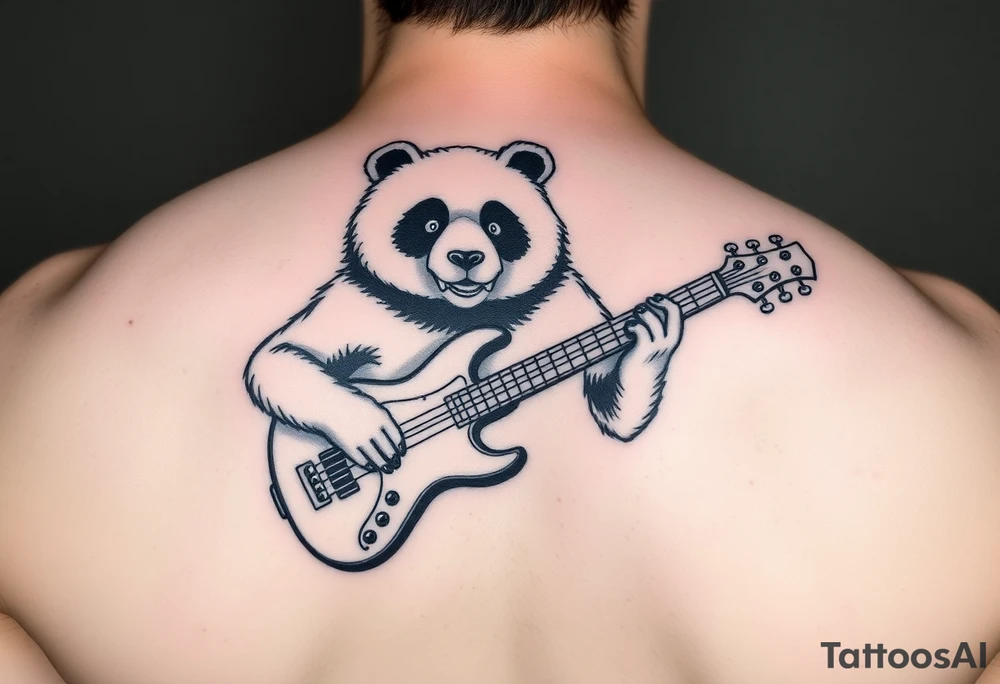 Bass guitar playing panda bear with septum ring tattoo idea