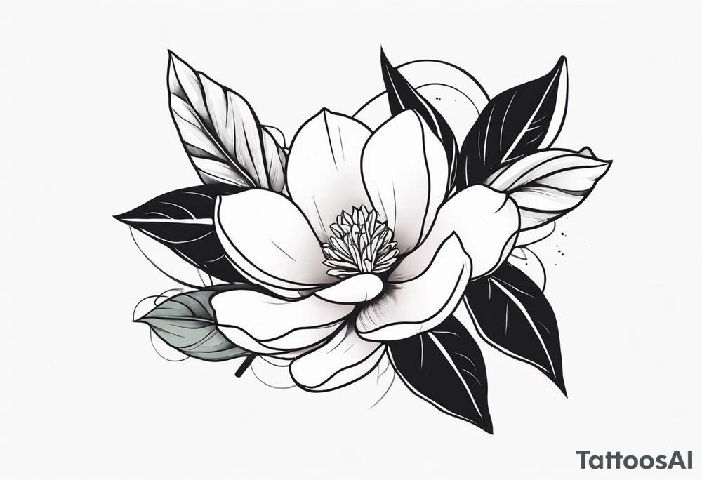 long stew, magnolia on top and leaves tattoo idea