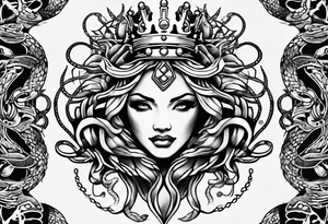 crown and medusa snakes merged tattoo idea