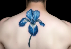 Bouquet of blue iris flower in the style of Van Gogh. One petal falling and one upright. Tattoo is to be on abdomen. tattoo idea