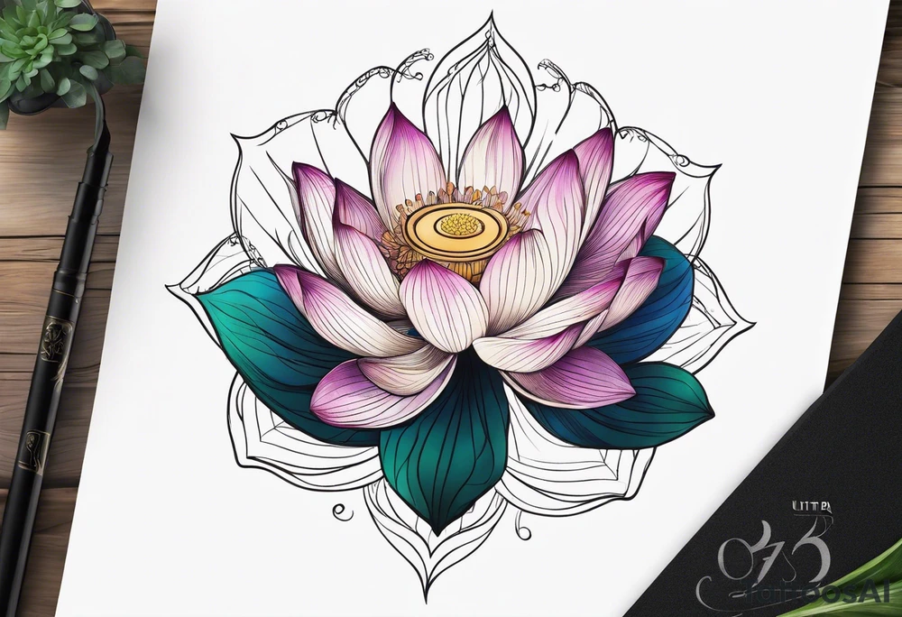 lotus flower with thin lines tattoo idea