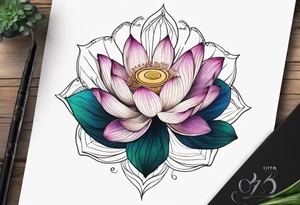 lotus flower with thin lines tattoo idea