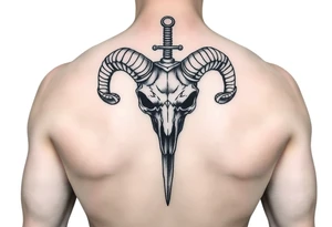 Ram skull with sword through it tattoo idea