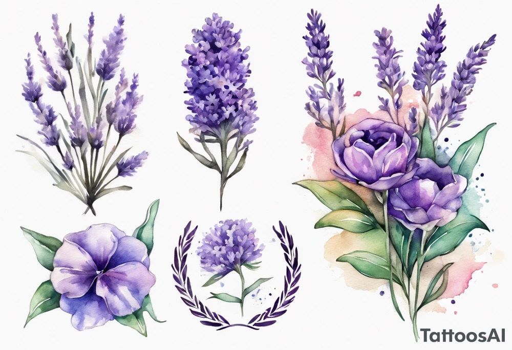 Dupla exposição de flores de lavanda com a medalha de são bento, para tatuagem, arte em aquarela. tattoo idea