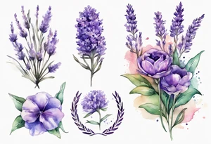 Dupla exposição de flores de lavanda com a medalha de são bento, para tatuagem, arte em aquarela. tattoo idea