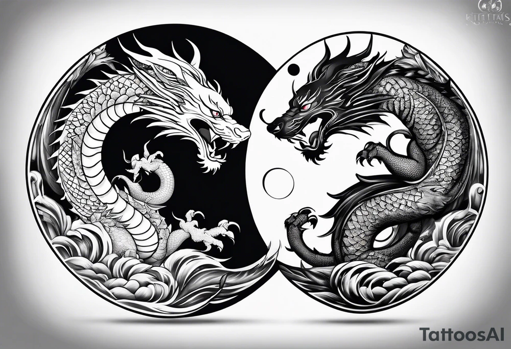 Dragon and tiger fighting on a yin yang plate tattoo idea