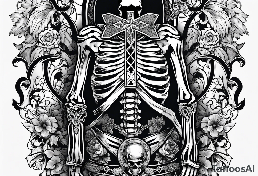 skeleton walking with a cross tattoo idea