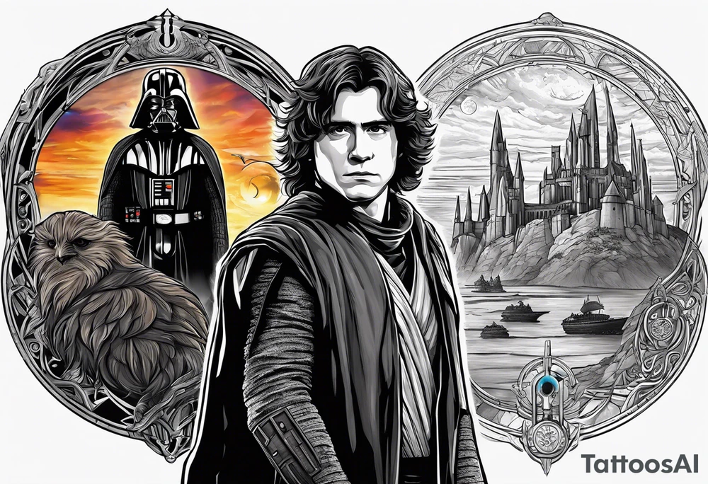 Star wars with Harry potter and lord of the rings tattoo idea