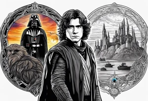 Star wars with Harry potter and lord of the rings tattoo idea
