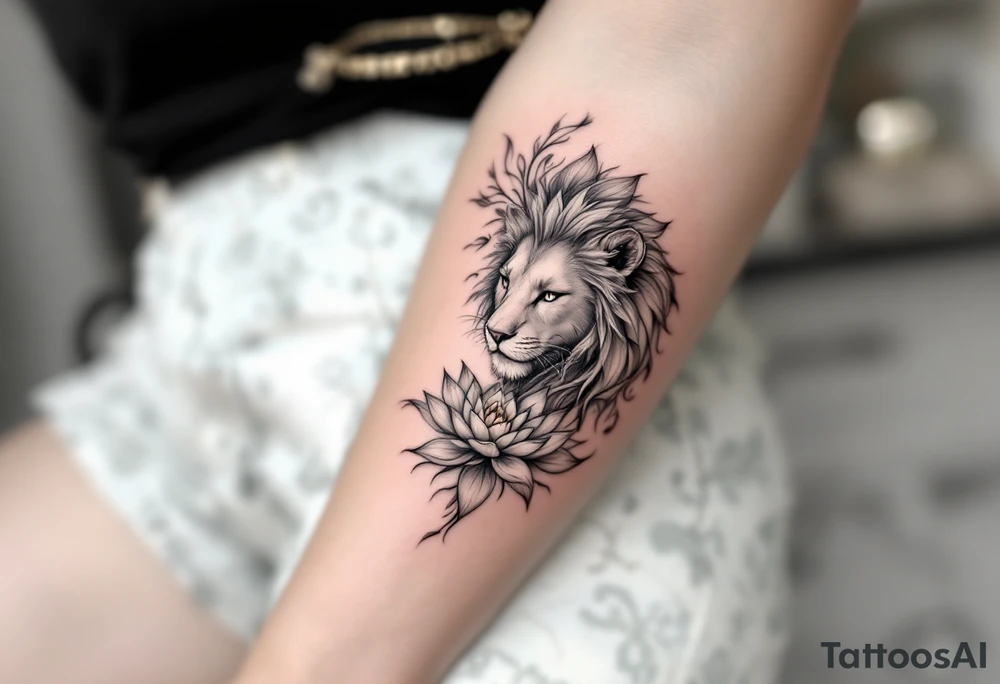 Lioness and lotus flower tattoo idea