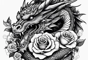 aesthetic dragon with skull and rose tattoo idea