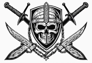 Valhalla fire sword shield barbed wire tattoo idea