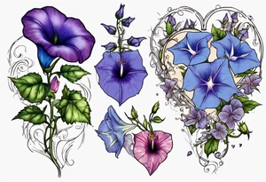 Morning glory and larkspur in a heart tattoo idea