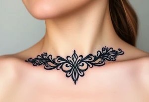 A black lace border wrapping around the collarbone, creating a sophisticated and timeless look tattoo idea