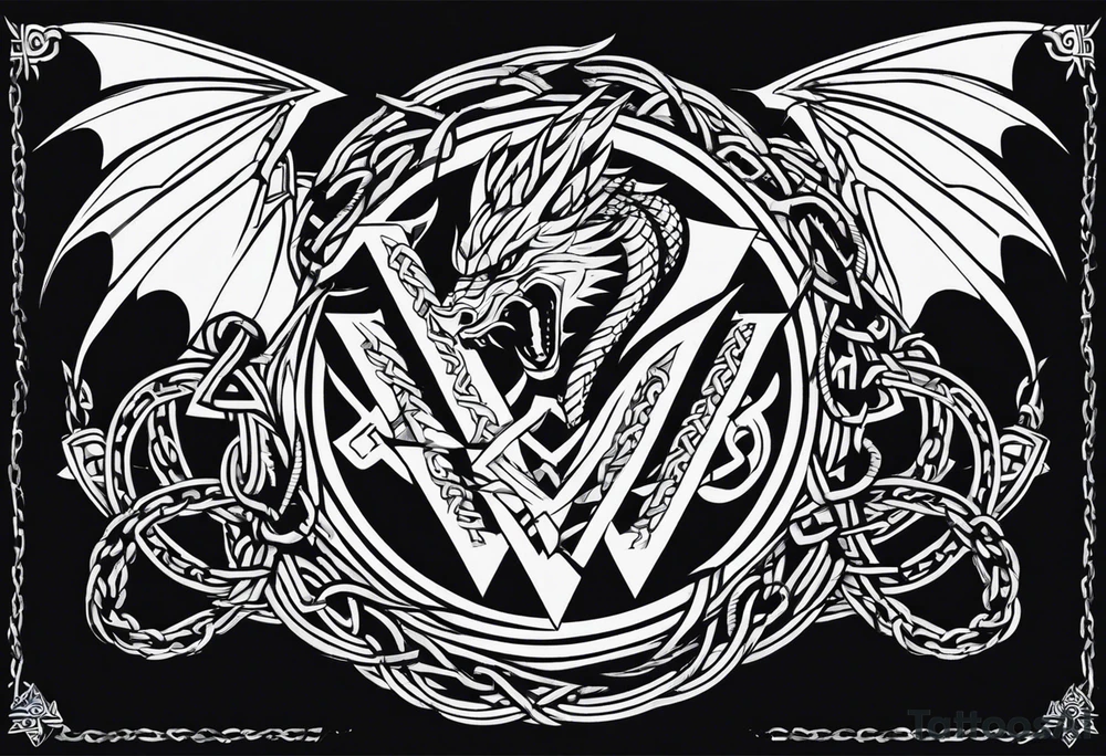 Valhalla sword shield dragon axe Valknut barbed wire chains tribal tattoo idea