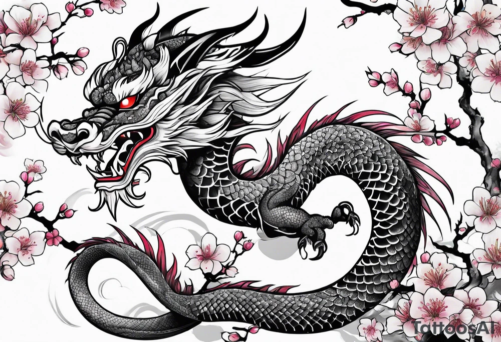 Japanese dragon, cherry blossoms, full sleeve tattoo idea