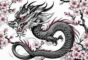 Japanese dragon, cherry blossoms, full sleeve tattoo idea