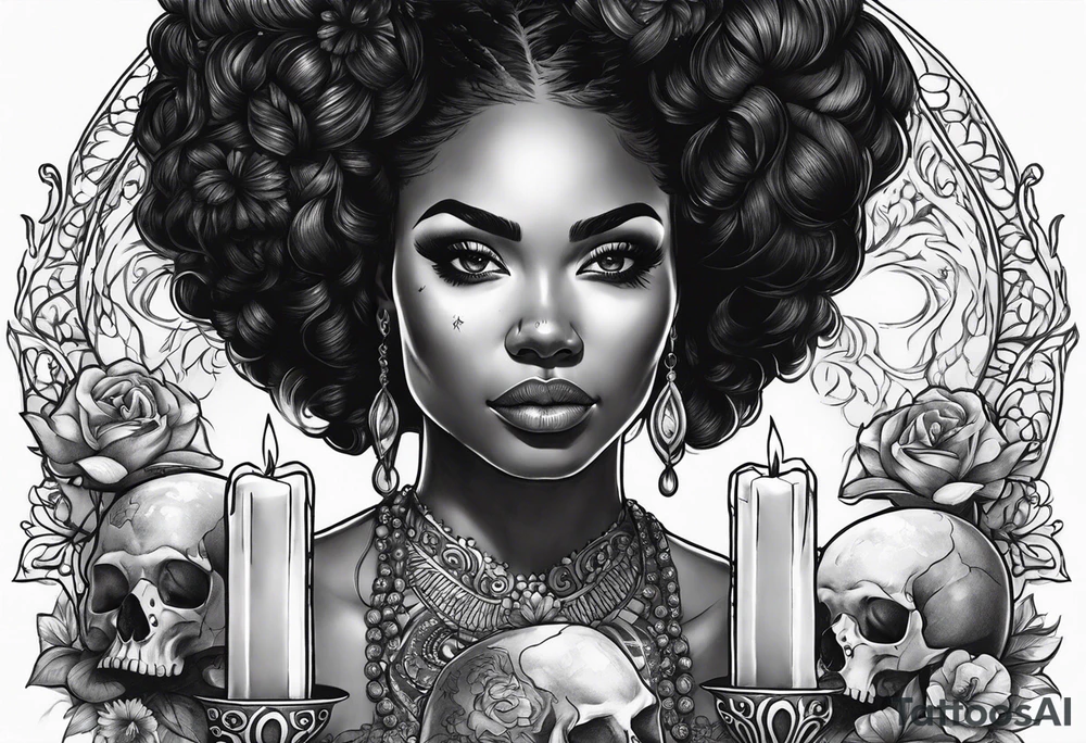 black women  with skull and burning candle tattoo tattoo idea