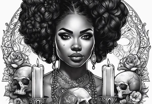 black women  with skull and burning candle tattoo tattoo idea