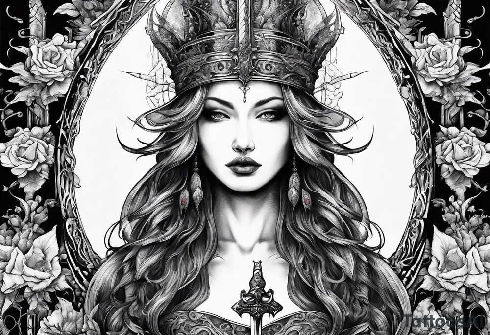 the goddess nemesis long sword scary blood hell tattoo idea