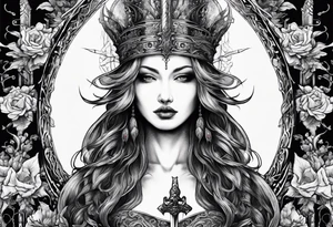 the goddess nemesis long sword scary blood hell tattoo idea