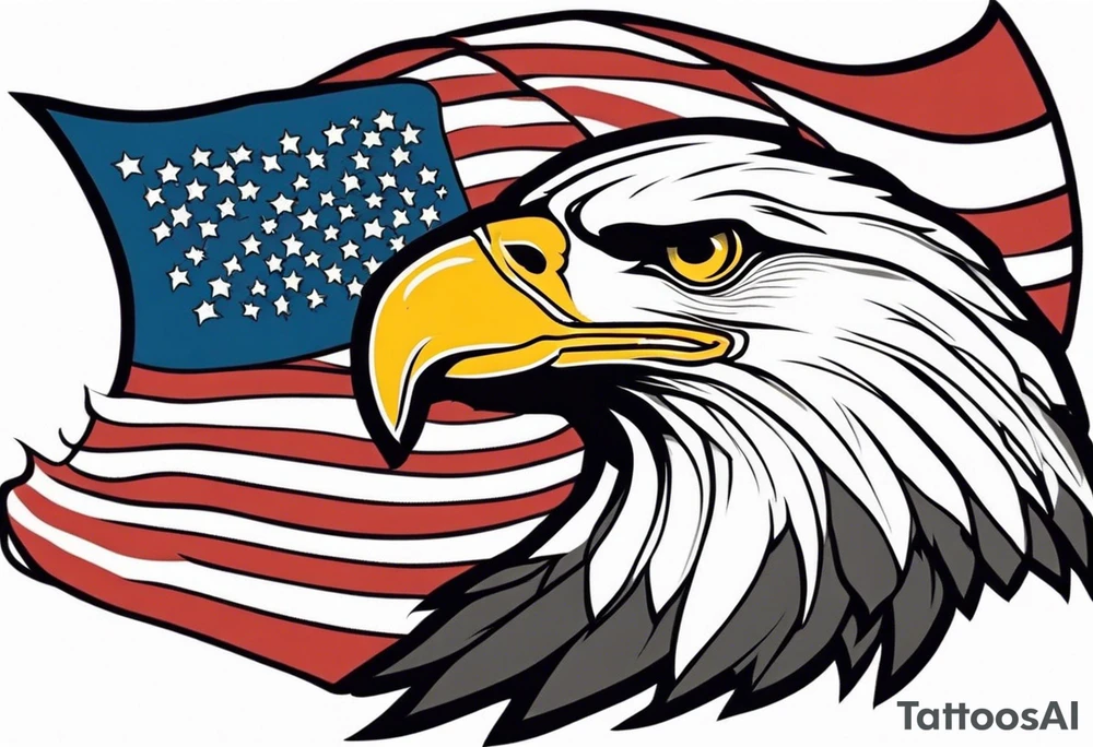 eagle flying holding American flag with beak tattoo idea