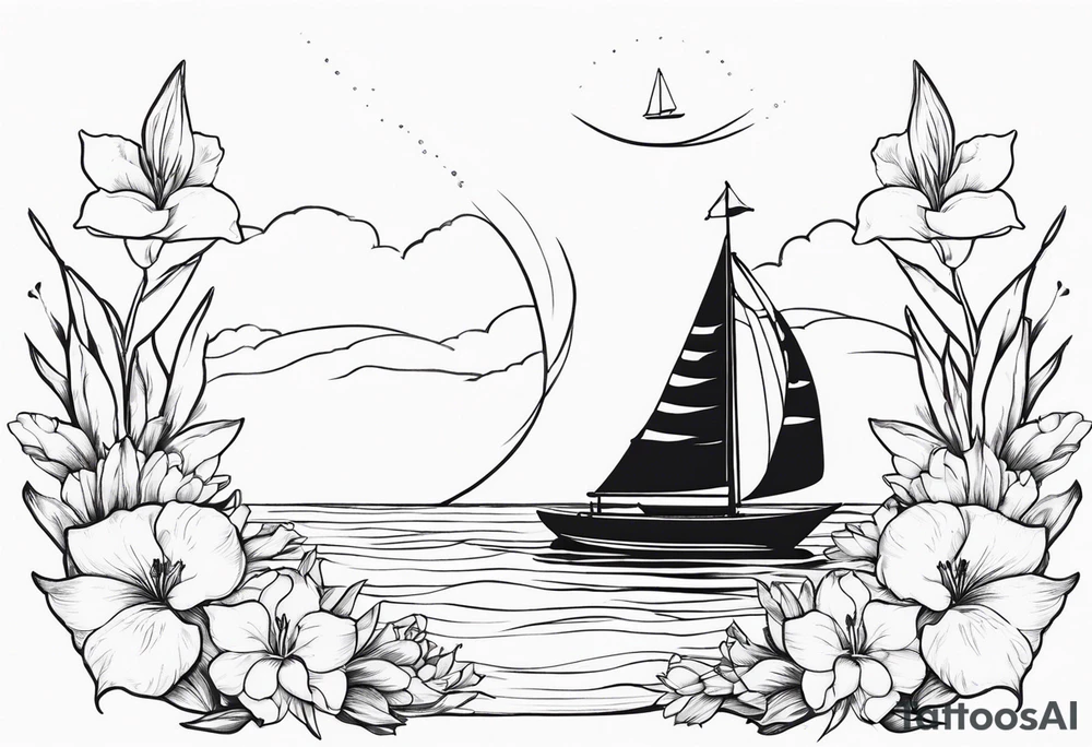 sailboat with Snapdragon gladiolus flowers tattoo idea