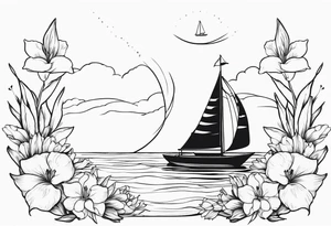 sailboat with Snapdragon gladiolus flowers tattoo idea