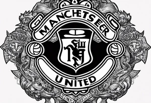 Manchester United, two cats, God, edm, all combined into one art. manchester united crest to be the focal point. Instead of the devil in the crest, add Cross tattoo idea