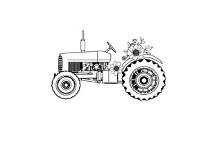 feminine tractor with flowers tattoo idea