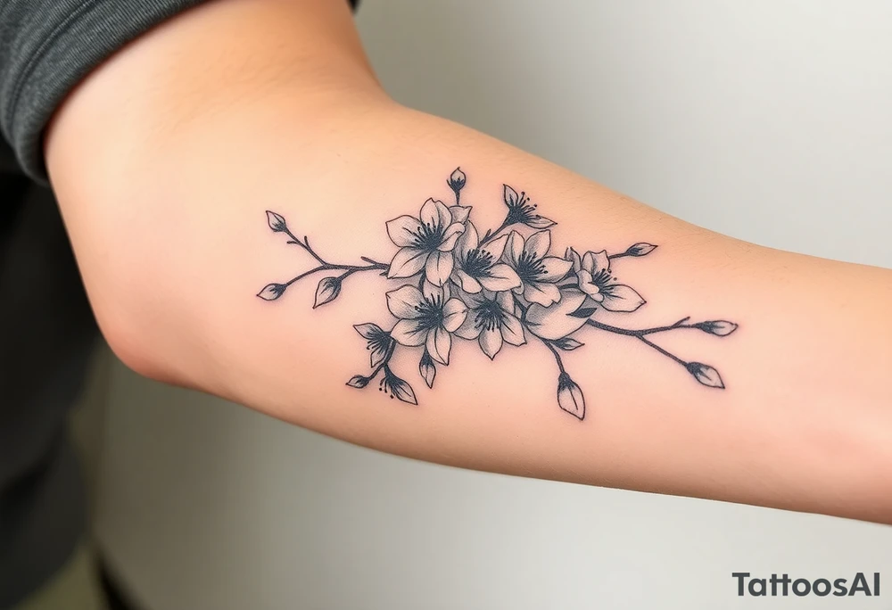 delicate cherry blossoms swirling in spring breeze with petals tattoo idea
