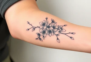 delicate cherry blossoms swirling in spring breeze with petals tattoo idea