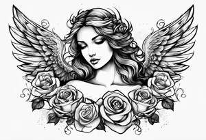 Angel, roses, name MARTINA tattoo idea