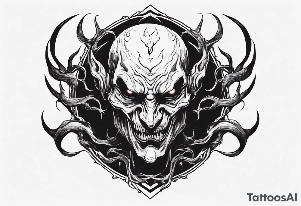 A black, shapless, faceless demonic shadow peering out into the surroundings with an ominous presence." tattoo idea