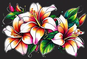 abstract mandevilla flowers on a vine, with color leaking out into the background tattoo idea