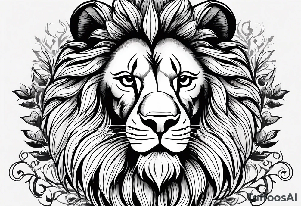 Lion of Judah: Below the crest, towards the wrist, add a stylized, regal Lion of Judah with piercing eyes, symbolizing the power and sovereignty of God. The lion could be subtly integrated with maple leaves or abstract waves that flow around the forearm, symbolizing God’s protection over your family. tattoo idea