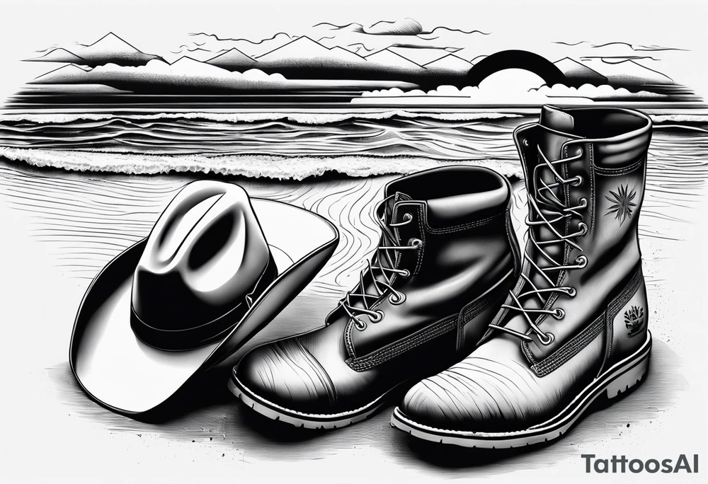 Keep it simple. One pair of timberland boots. One pair of flip flops and a cowboyhat on the Beach. tattoo idea