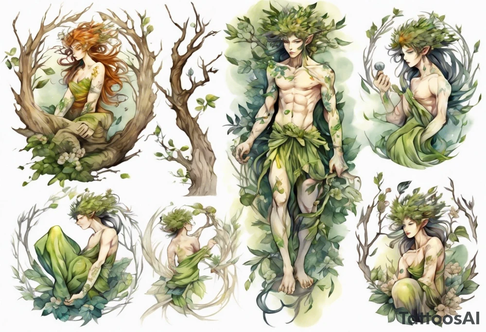 a male dryad beautiful and slender tattoo idea