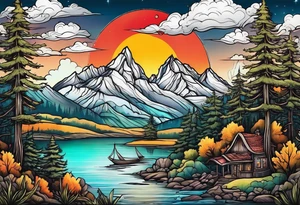 Mountains rivers trees tattoo idea