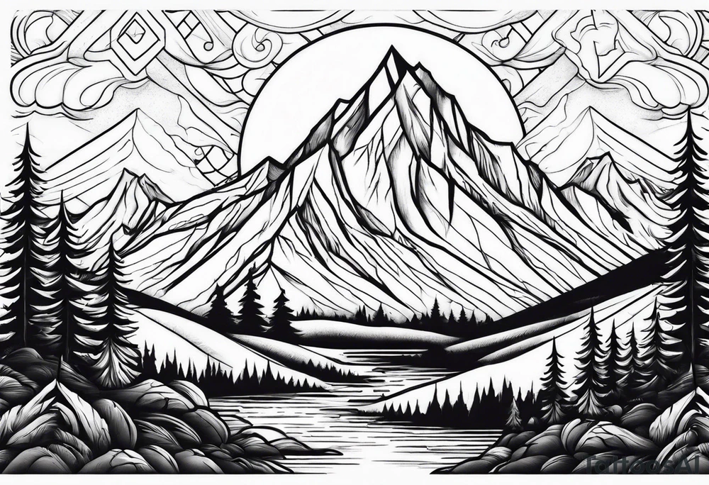 Strong mountain with a little flame tattoo idea