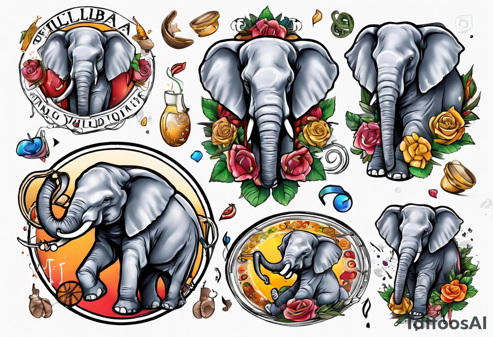 Libra, Massachusetts, elephant, pride colors, music, food tattoo idea
