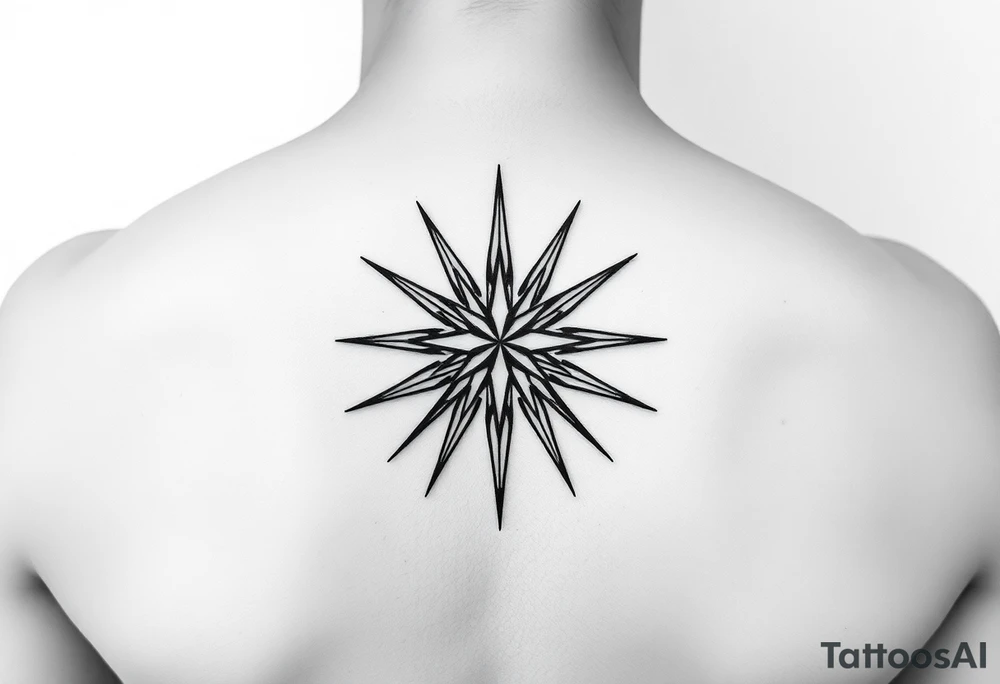 A highly artistic tattoo design with a central focus on a radiant star, symbolizing guidance and empowerment. black and white. small tattoo idea