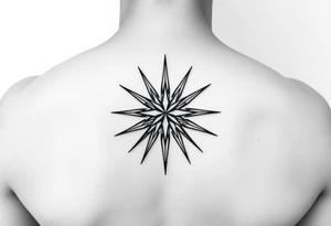 A highly artistic tattoo design with a central focus on a radiant star, symbolizing guidance and empowerment. black and white. small tattoo idea