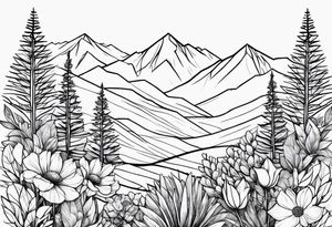 Minimalist, wild flowers, mountains tattoo idea