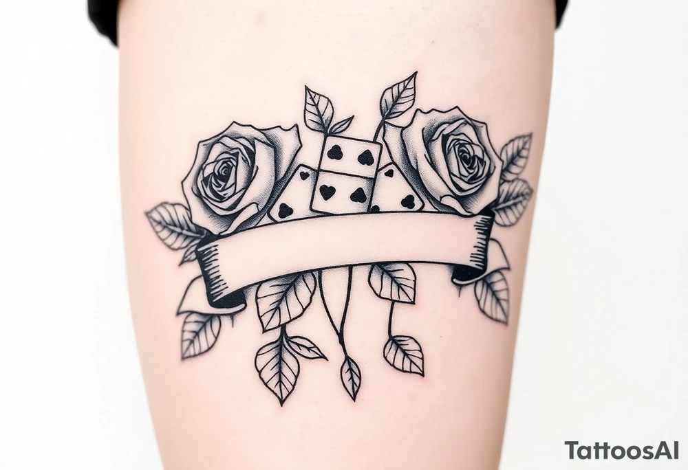 Roses cards dice leaves banner tattoo idea
