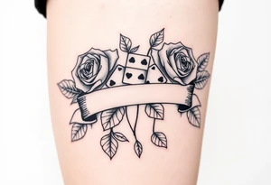 Roses cards dice leaves banner tattoo idea