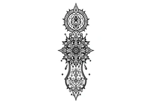 mystical long ornament tattoo with shaman and witch style and ancient rhyme tattoo idea